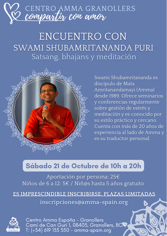 Swami Shubamritananda Puri Palma de Mallorca y Centro Amma de Granollers