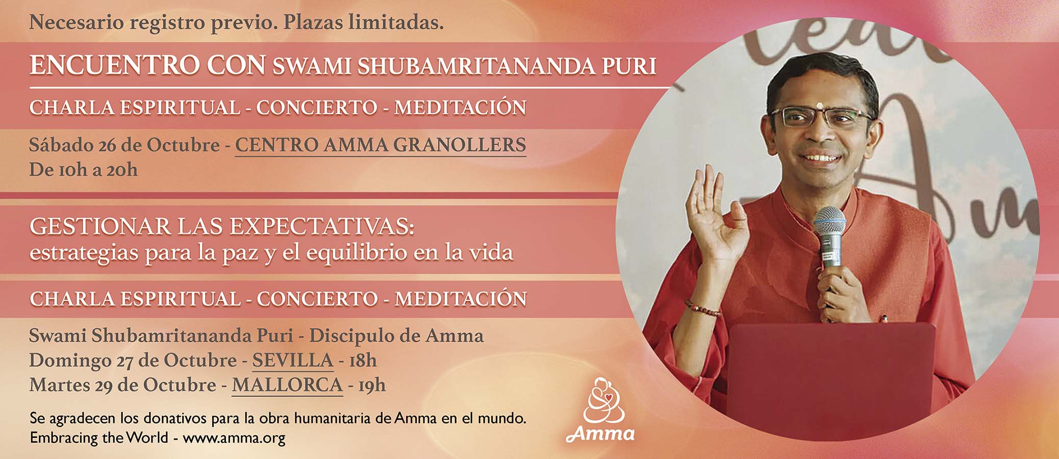 Swami shubamritananda Puri Centro Amma Granollers, Sevilla y Mallorca