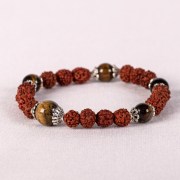 Pulsera mala de rudraksha y gemas ojo tigre
