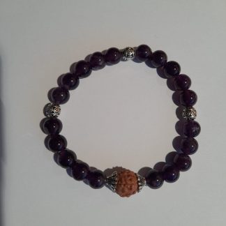 Pulsera 20 amatistas con 1 rudraksha